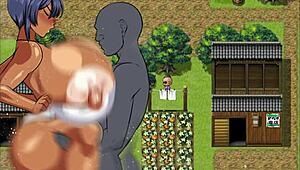 Tanned girl Natsuki in hentai game exhibitionist scene