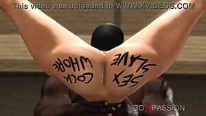 Busty woman in restraints for 3D porn