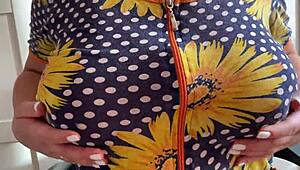 My step aunt's big hot tits always steal the show at home