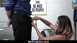 Young Teen Caught Shoplifting Uses Her Body To Blackmail Burglar And Avoid Police In Office