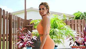 i'm the lucky stud taking this busty milf to the bedroom, licking her ass and fucking her doggystyle with my monster cock