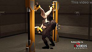 Busty woman in restraints for 3D porn