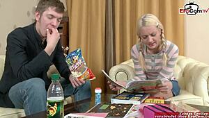 Petite blonde teen tries first anal with small tits