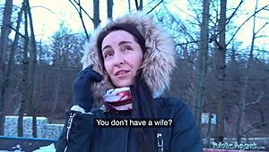 public agent finds brunette with nice natural titties