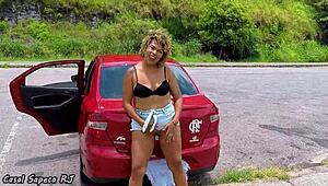I am not sure if it is the heat or the desire but I decide to stop the car and have some fun alone on the way.