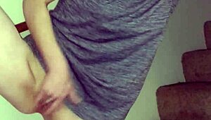 wife rubbing pussy on stairs