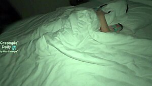 Sneaking in to finish inside sleeping Asian beauty