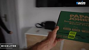 The pizza girl ate my pizza and tried to run, but I made her suck my cock.