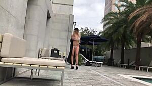 Milf In Sheer Bikini Masturbates At Public Pool