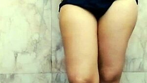 Step cousin washing the bathroom while waiting for a dick to masturbate