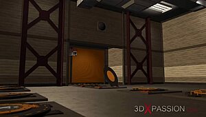 Busty woman in restraints for 3D porn