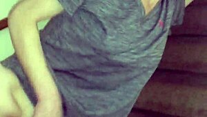 wife rubbing pussy on stairs