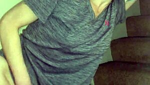 wife rubbing pussy on stairs