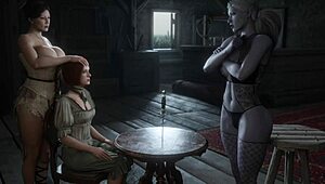 Two guests pick busty milf for threesome with futanari double penetration