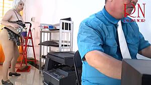 Hey, Who’s Next? Clerk Bangs Office Cleaner and Secretary with Hot Cunnilingus!