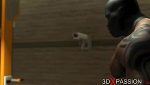 Busty woman in restraints for 3D porn