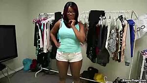 Ebony babe jerks monster cock!