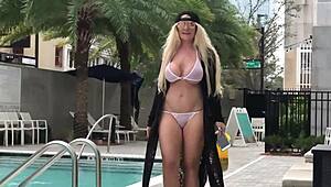 Milf In Sheer Bikini Masturbates At Public Pool