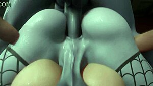 Two guests pick busty milf for threesome with futanari double penetration