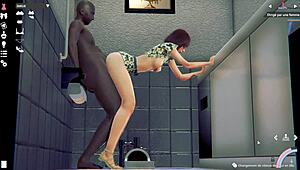 hey, sneaking around in the game world to fuck that toilet in 3d anime style