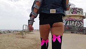 public masturbation leads to intense squirt on the beach