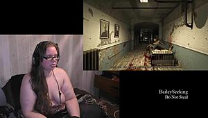 Naked BBW Brunette Plays Outlast Game Part 3!
