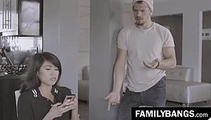 Oriental Stepsister Ember Snow Stuffed by Dirty Stepbrother Bambino