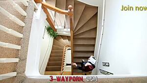 Hot redhead inked babe endures double penetration in threesome.