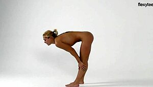 i'm amazed by this blonde teen flexy girl's wild talents on the sofa