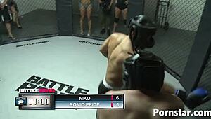 Blonde beauty Sophie Dee smothers loser with big tits in ring