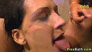 Small Titty Fetish Babe Soaked in Wild Golden Shower
