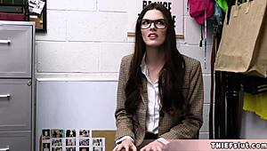 geeky chick feels scared yet excited as cop introduces his big fat cock