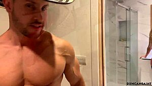 British Blonde in Lingerie Services Muscular Man's Cock with Blowjob and Tit Play