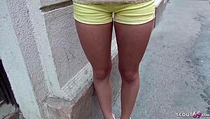 German scout picks up an 18-year-old teen on the street for raw outdoor sex without a condom.