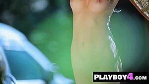 Hey, wanna see small tits blonde milf Karina Marie flash her stunning ass in stockings?