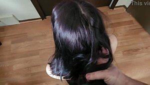 Handjob with Hair Cumshot Turns Into Wild Cumditioner Mess