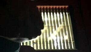 Threesome blowjob at work on the clock