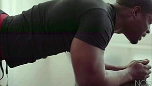 Interracial gay duo kissing and pounding hard