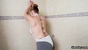 Busty Milf Sara Jay Fucks Dildo After Sweaty Workout