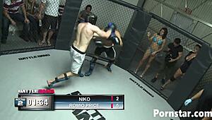 Blonde beauty Sophie Dee smothers loser with big tits in ring