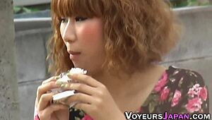 japanese chick caught rubbing her pussy outdoors while being watched