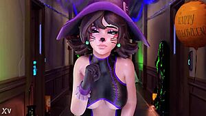 kiriko in 3d halloween porn, sucking and fucking big ass with anal