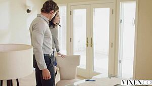 Hot student bends over and fucks teacher passionately. She licks balls and swallows cum in mouth!