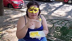 I Suck My Man's Ass, Cock, and Balls, Extract Cum, Eat with Pineapple in Public