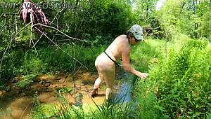 Pawg lumberjack strips naked for a wild woods adventure