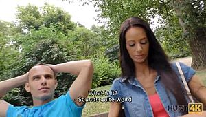 Hunt4k guy scores perfect trimmed pussy in public!