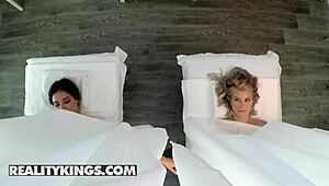 Danny mountain, jynx maze, and arya fae enjoy a sapphic spa day.