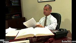 suggestive gay office scene with big cocks and cum