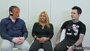 foxy chick brought to butthole madhouse for awkward therapy with deepthroat and anal