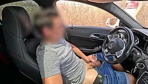 dick flash in car turns wild as unknown girl helps me cum in public. outdoor jerking gets risky fast.